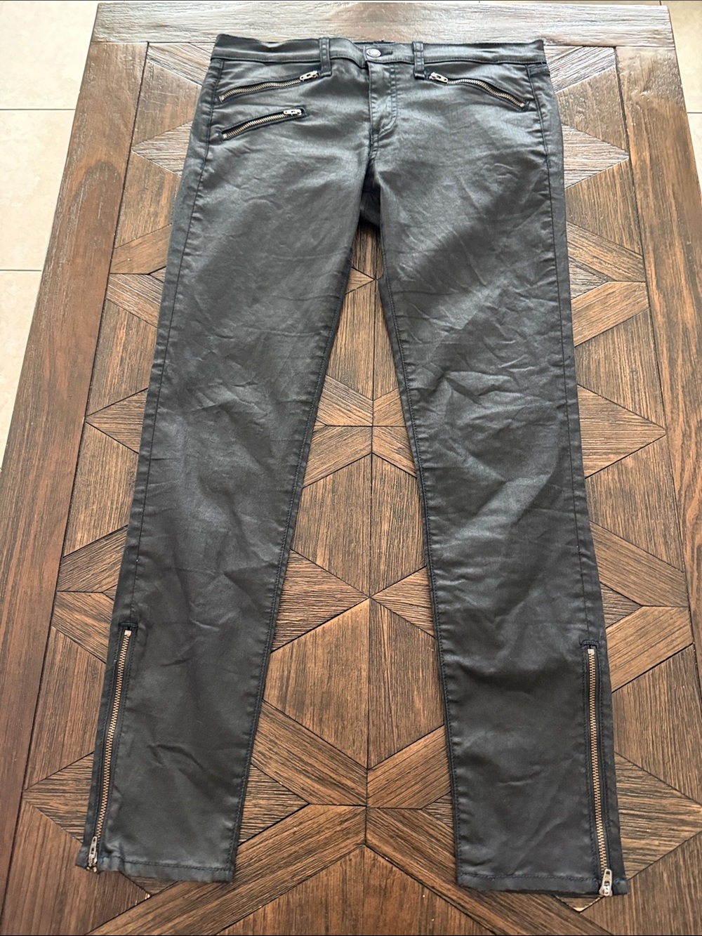 Rag & Bone Charcoal Gray Waxed Skinny Jeans Zipper Details Waist 30 Inseam 30